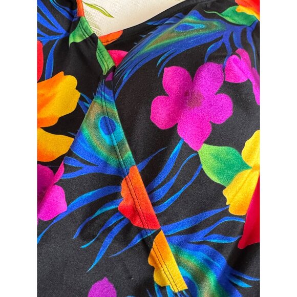 Great Lengths Womens Swim Dress Black Tropical Floral & Peacock Feather  20W - Picture 4 of 8